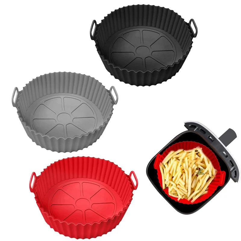 Silicone air fryer liner set - grey, black and red colors