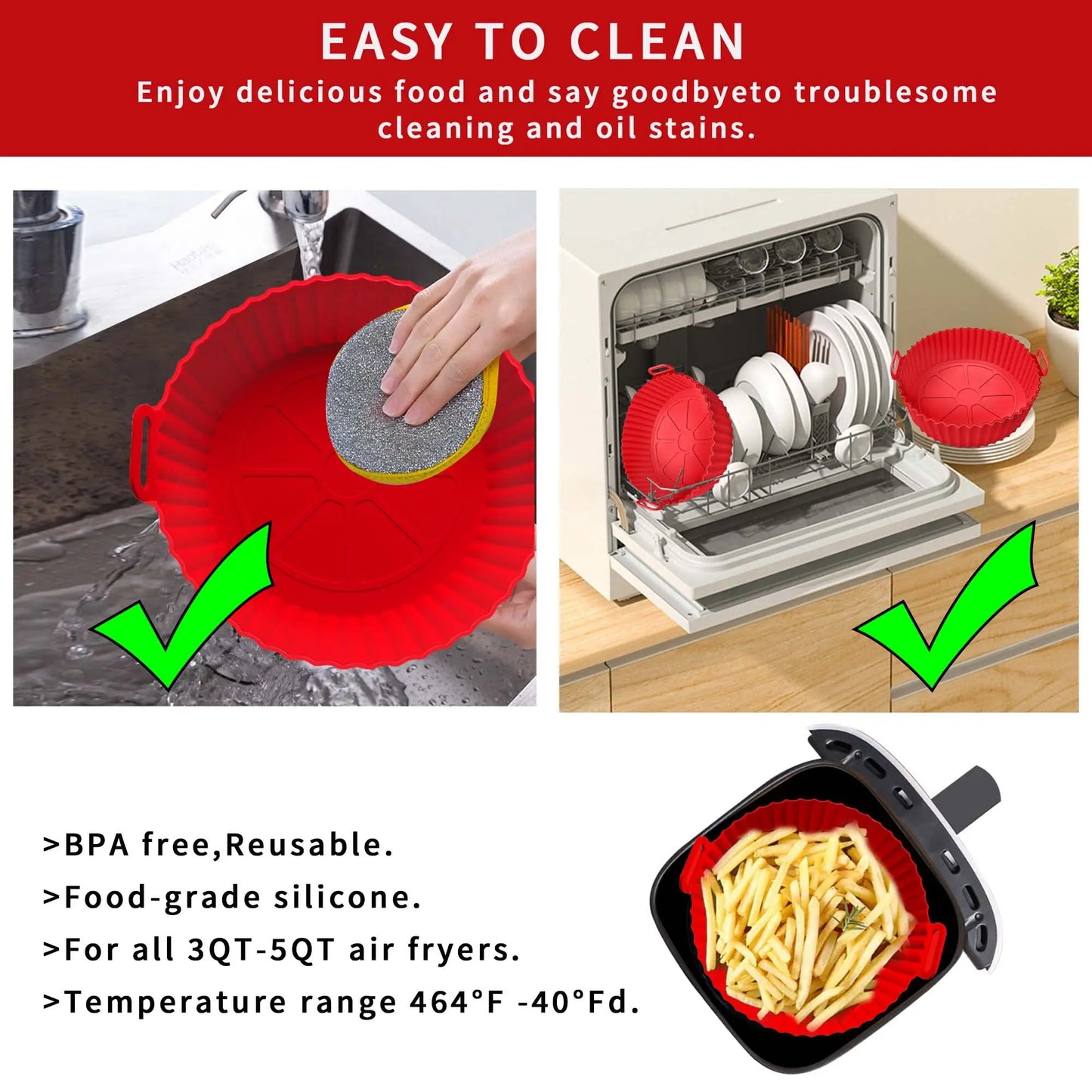 Air fryer liner in use with food